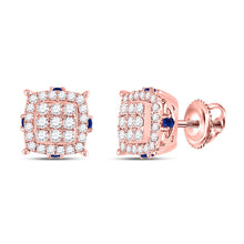 Load image into Gallery viewer, 14kt Rose Gold Square Diamond and Blue Sapphire Earrings: A Mesmerizing Blend of Elegance and Charm - Top View