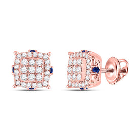 14kt Rose Gold Square Diamond and Blue Sapphire Earrings: A Mesmerizing Blend of Elegance and Charm - Top View