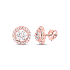 Earrings | 14kt Rose Gold Womens Round Diamond Circle Floral Cluster Earrings 3/8 Cttw | Splendid Jewellery GND