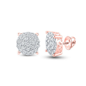 Earrings | 14kt Rose Gold Womens Round Diamond Cluster Earrings 1-1/2 Cttw | Splendid Jewellery GND