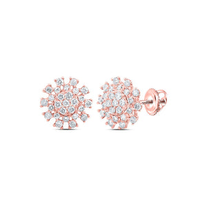 Earrings | 14kt Rose Gold Womens Round Diamond Cluster Earrings 3/8 Cttw | Splendid Jewellery GND