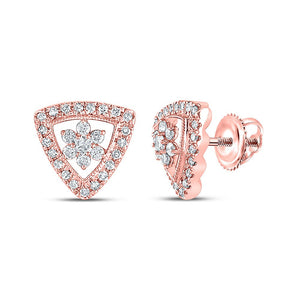 Earrings | 14kt Rose Gold Womens Round Diamond Cluster Triangle Earrings 3/8 Cttw | Splendid Jewellery GND