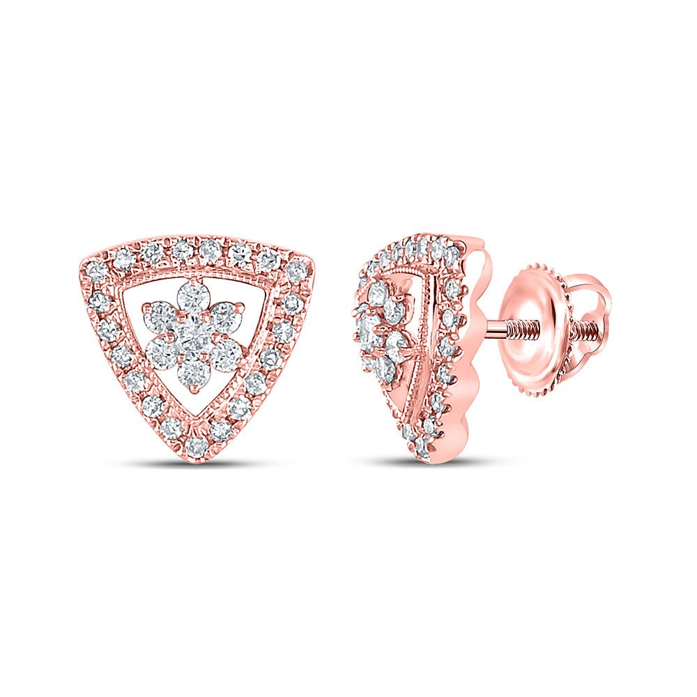 Earrings | 14kt Rose Gold Womens Round Diamond Cluster Triangle Earrings 3/8 Cttw | Splendid Jewellery GND