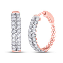 Load image into Gallery viewer, Radiant Rose Gold Double Row Diamond Hoop Earrings - 2 Cttw - Top View
