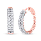 Radiant Rose Gold Double Row Diamond Hoop Earrings - 2 Cttw - Top View