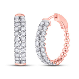 Radiant Rose Gold Double Row Diamond Hoop Earrings - 2 Cttw - Top View