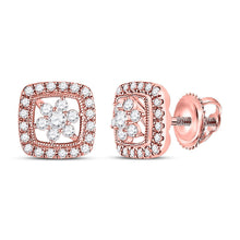Load image into Gallery viewer, 14kt Rose Gold Floral Cluster Diamond Earrings: A Mesmerizing Blossom of Brilliance - Top View