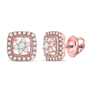 Earrings | 14kt Rose Gold Womens Round Diamond Floral Cluster Earrings 3/8 Cttw | Splendid Jewellery GND