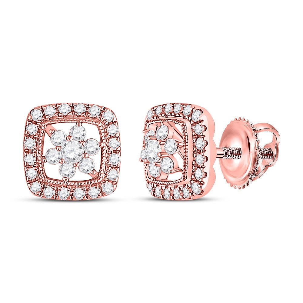 Earrings | 14kt Rose Gold Womens Round Diamond Floral Cluster Earrings 3/8 Cttw | Splendid Jewellery GND