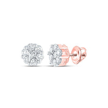 Load image into Gallery viewer, 14kt Rose Gold Floral Diamond Cluster Earrings - Feminine Elegance at Its Finest - Top View