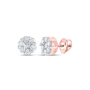 Earrings | 14kt Rose Gold Womens Round Diamond Flower Cluster Earrings 1 Cttw | Splendid Jewellery GND