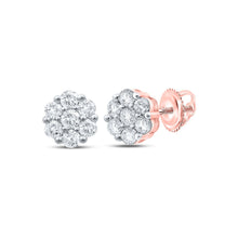 Load image into Gallery viewer, Enchanting Rose Gold Diamond Floral Cluster Earrings - Top View
