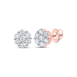Earrings | 14kt Rose Gold Womens Round Diamond Flower Cluster Earrings 1 Cttw | Splendid Jewellery GND