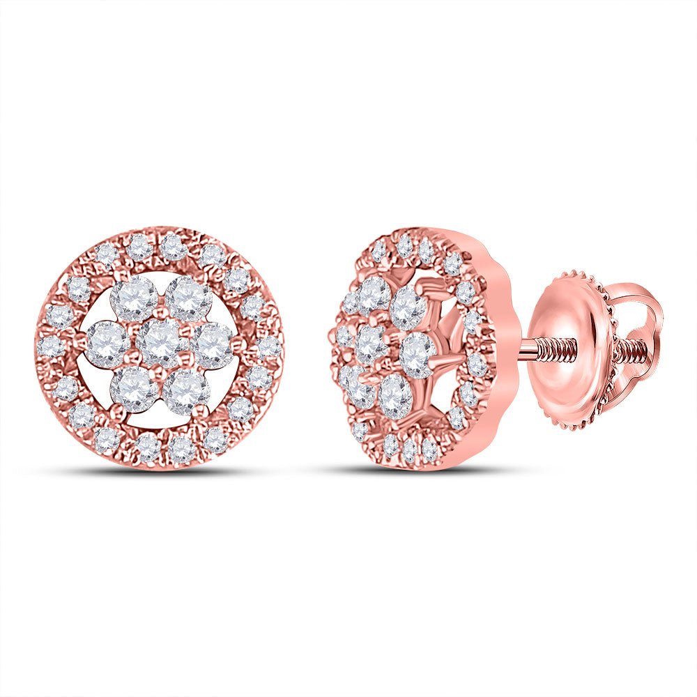 Earrings | 14kt Rose Gold Womens Round Diamond Flower Cluster Earrings 1/2 Cttw | Splendid Jewellery GND