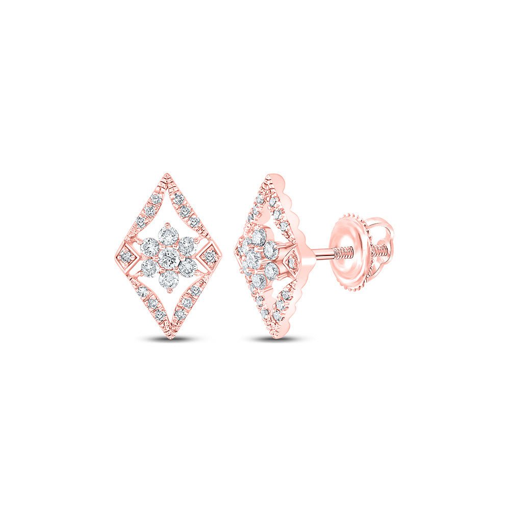 Earrings | 14kt Rose Gold Womens Round Diamond Geometric Cluster Earrings 3/8 Cttw | Splendid Jewellery GND