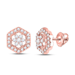 Earrings | 14kt Rose Gold Womens Round Diamond Geometric Cluster Earrings 3/8 Cttw | Splendid Jewellery GND