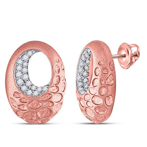 Earrings | 14kt Rose Gold Womens Round Diamond Pitted Oval Earrings 1/5 Cttw | Splendid Jewellery GND