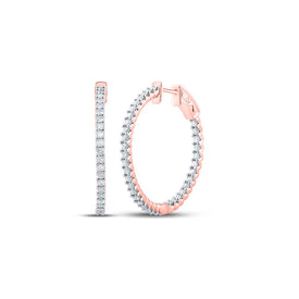 Radiant Rose Gold Diamond In-Out Hoop Earrings - Top View