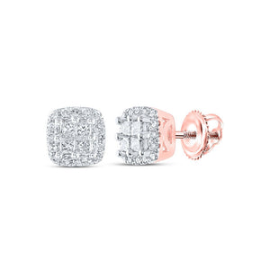 Earrings | 14kt Rose Gold Womens Round Diamond Square Earrings 1/4 Cttw | Splendid Jewellery GND