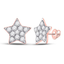 Load image into Gallery viewer, 14kt Celestial Rose Gold Diamond Star Earrings - 1/6 Cttw - Top View