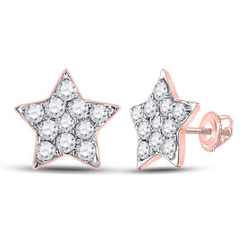 14kt Celestial Rose Gold Diamond Star Earrings - 1/6 Cttw - Top View