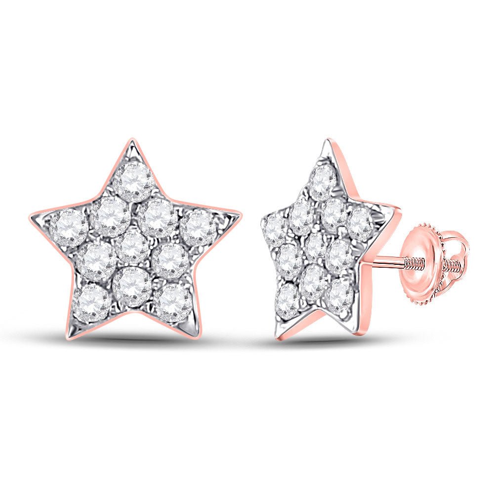 Earrings | 14kt Rose Gold Womens Round Diamond Star Earrings 1/6 Cttw | Splendid Jewellery GND