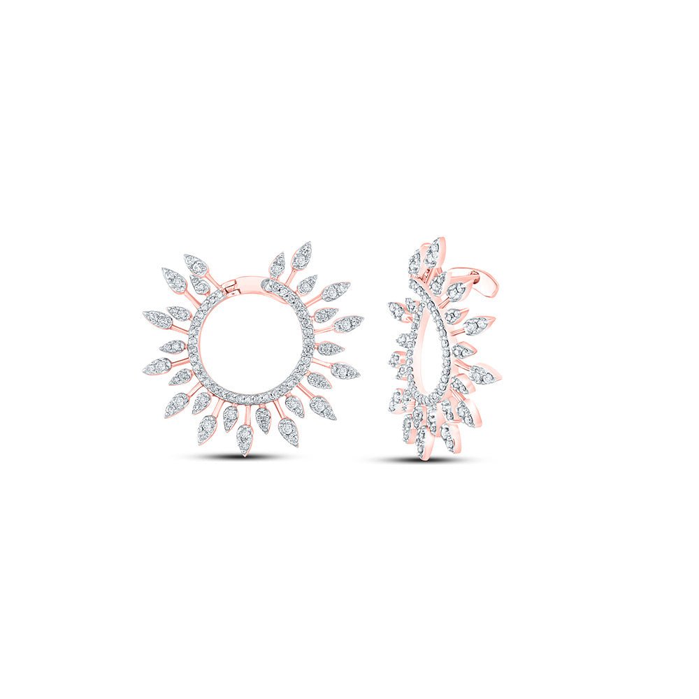 Earrings | 14kt Rose Gold Womens Round Diamond Sunburst Hoop Earrings 1 Cttw | Splendid Jewellery GND
