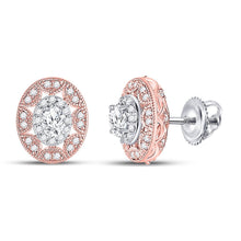 Load image into Gallery viewer, 14kt Two-tone Gold Women&#39;s Oval Diamond Halo Earrings 1/2 Cttw - Radiant Brilliance - Top View
