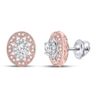 14kt Two-tone Gold Women's Oval Diamond Halo Earrings 1/2 Cttw - Radiant Brilliance - Top View