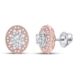 14kt Two-tone Gold Women's Oval Diamond Halo Earrings 1/2 Cttw - Radiant Brilliance - Top View