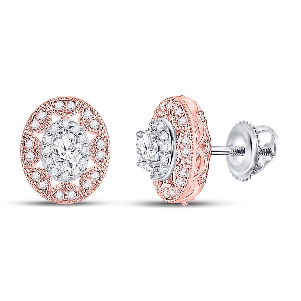 Earrings | 14kt Two-tone Gold Womens Oval Diamond Halo Earrings 1/2 Cttw | Splendid Jewellery GND