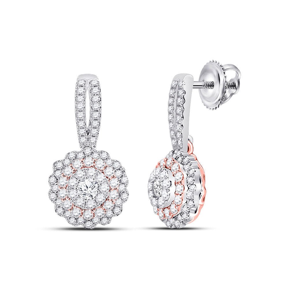 Earrings | 14kt Two-tone Gold Womens Round Diamond Dangle Earrings 1 Cttw | Splendid Jewellery GND