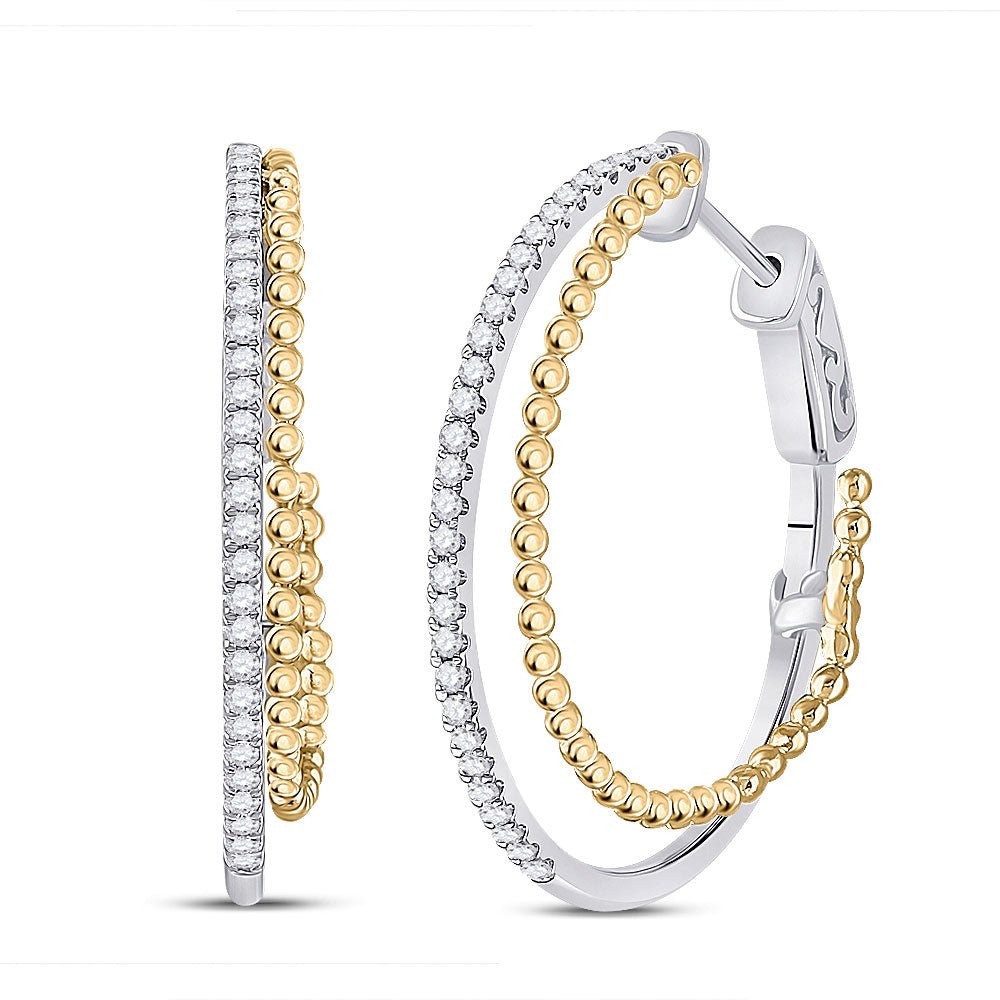 Earrings | 14kt Two-tone Gold Womens Round Diamond Hoop Earrings 1/2 Cttw | Splendid Jewellery GND