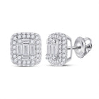 Captivating Brilliance: 14kt White Gold Baguette Diamond Cluster Earrings 1 Cttw - Top View
