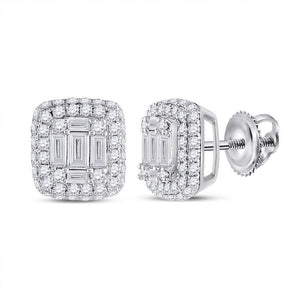 Earrings | 14kt White Gold Womens Baguette Diamond Cluster Earrings 1 Cttw | Splendid Jewellery GND