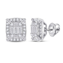 Load image into Gallery viewer, 14kt White Gold Baguette Diamond Cluster Earrings: A Mesmerizing Masterpiece of Elegance and Brilliance - Top View