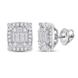 14kt White Gold Baguette Diamond Cluster Earrings: A Mesmerizing Masterpiece of Elegance and Brilliance - Top View