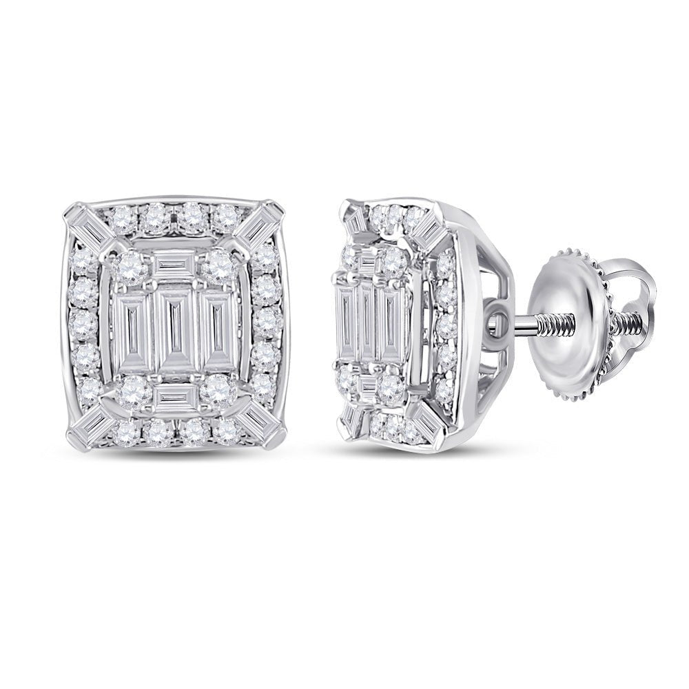 Earrings | 14kt White Gold Womens Baguette Diamond Cluster Earrings 1/2 Cttw | Splendid Jewellery GND