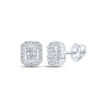 Load image into Gallery viewer, 14kt White Gold Baguette Diamond Cluster Earrings - Captivating Brilliance - Top View