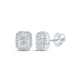 14kt White Gold Baguette Diamond Cluster Earrings - Captivating Brilliance - Top View