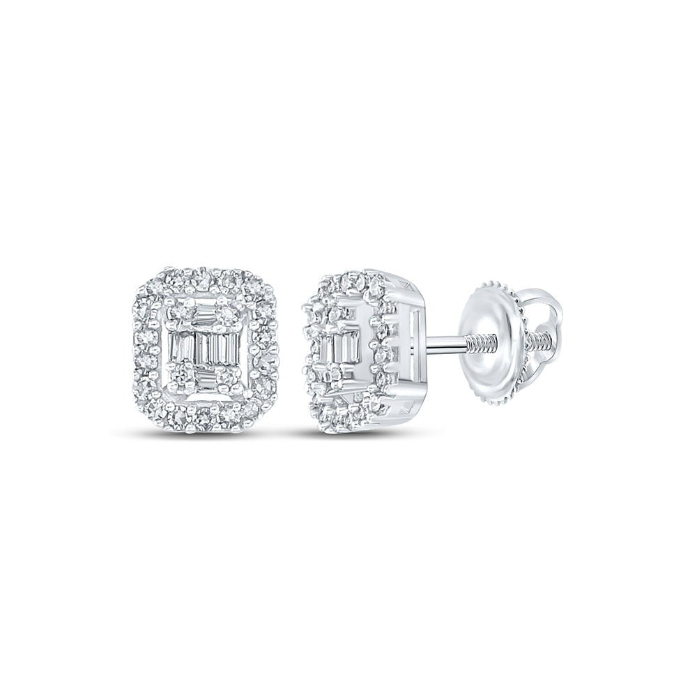 Earrings | 14kt White Gold Womens Baguette Diamond Cluster Earrings 1/4 Cttw | Splendid Jewellery GND