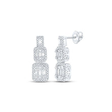 Load image into Gallery viewer, Exquisite Brilliance: 14kt White Gold Baguette Diamond Dangle Earrings - Top View