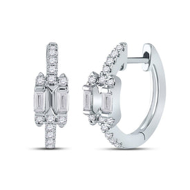 Radiant Brilliance: 14kt White Gold Baguette Diamond Hoop Earrings - Top View