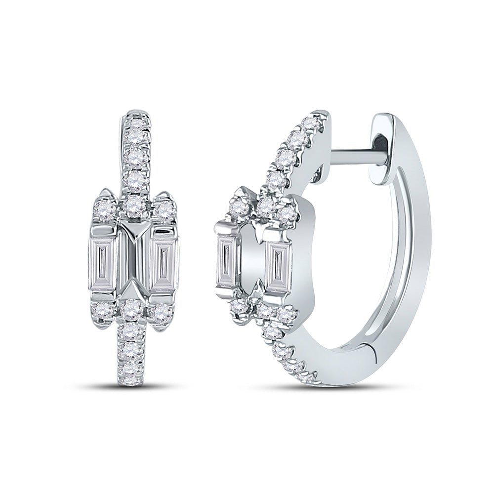 Earrings | 14kt White Gold Womens Baguette Diamond Hoop Earrings 1/3 Cttw | Splendid Jewellery GND