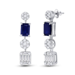 Earrings | 14kt White Gold Womens Emerald Blue Sapphire Diamond Dangle Earrings 2 Cttw | Splendid Jewellery GND