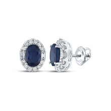 Load image into Gallery viewer, Captivating Blue Sapphire Diamond Elegance Earrings - Top View