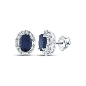 Earrings | 14kt White Gold Womens Oval Blue Sapphire Diamond Fashion Earrings 2-1/3 Cttw | Splendid Jewellery GND
