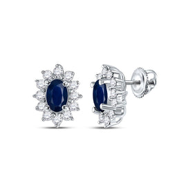 Sapphire Brilliance: 14kt White Gold Oval Blue Sapphire Solitaire Earrings - Top View