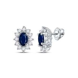 Earrings | 14kt White Gold Womens Oval Blue Sapphire Solitaire Earrings 7/8 Cttw | Splendid Jewellery GND