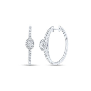Earrings | 14kt White Gold Womens Oval Diamond Hoop Earrings 1 Cttw | Splendid Jewellery GND